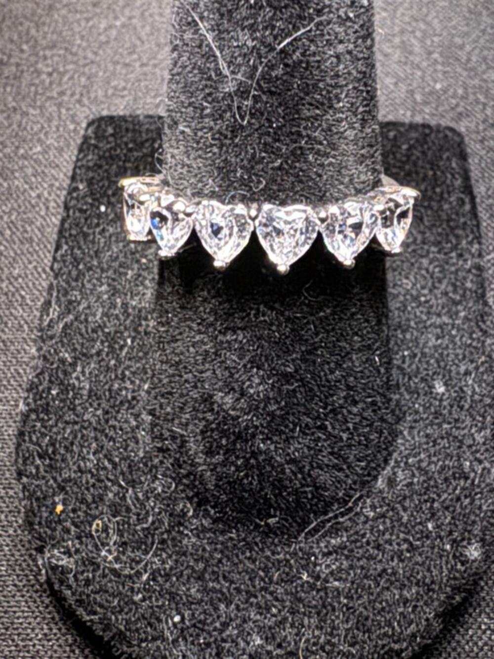 925 Silver CZ Multi Heart Ring Size 6